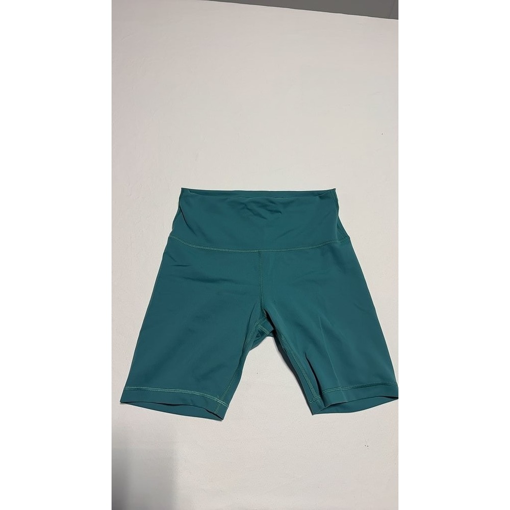 Lululemon High-Waisted Athletic Biker Shorts Teal Blue Size 6 8 Inch Inseam